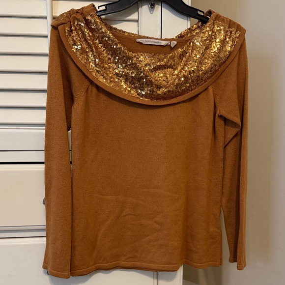 Sequin Trim Long Sleeve Top in Rust orange size PS - Picture 10 of 11